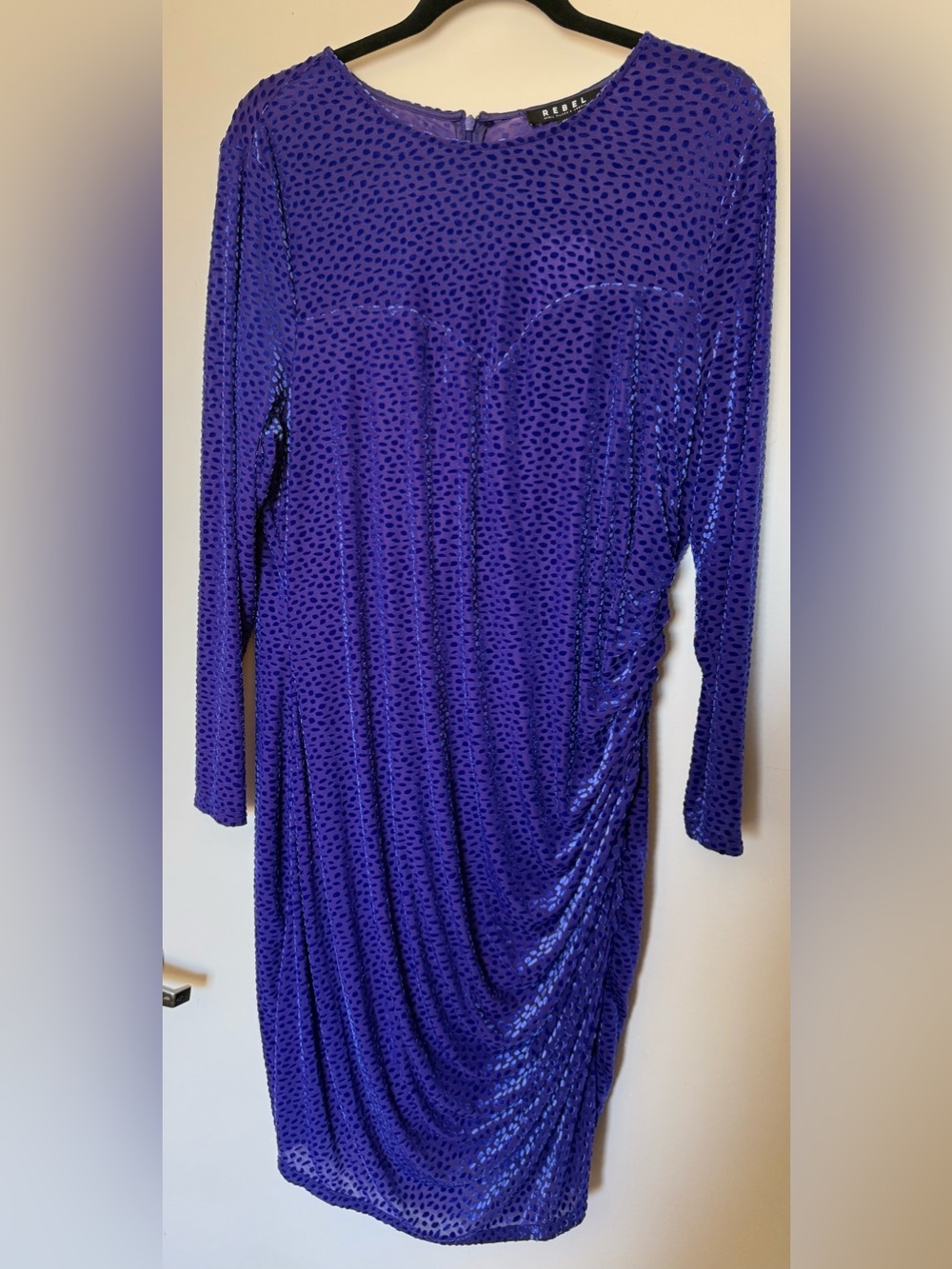 NWT Rebel Wilson X Angels Long Sleeve Purple Polka Dot Sheer Lined Midi Dress 1X